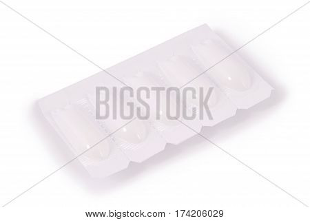 Pack of medical suppositories isolated on white background. Photo with clipping path