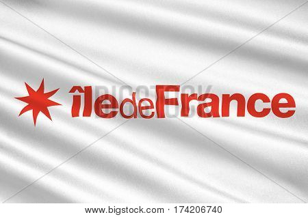 Flag of Ile-de-France also known as the region parisienne is one of the 18 regions of France and includes the city of Paris. 3d illustration