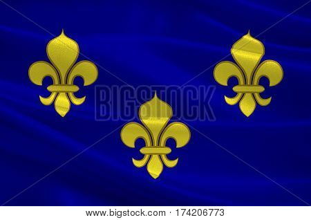 Flag of Ile-de-France also known as the region parisienne is one of the 18 regions of France and includes the city of Paris. 3d illustration