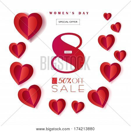 8 March. Sale Discount banners set for Happy Women's Day, Eighth March. Spring Holiday Sale, gift card, coupon. Futuristic, modern design. Marketing. Advertising. Vector illustration
