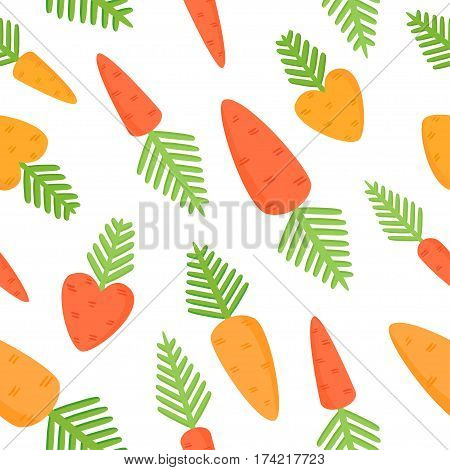 Vector seamless pattern with cartoon carrots. Carrots for Easter Bunny.