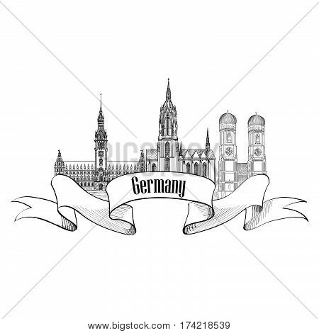 Germany Label. Travel Germany Symbol. Famous German Architectural Landmarks. German City Icon