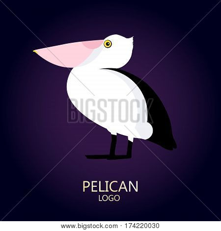 Pelican vector icon on dark background. Logo. Flat design.