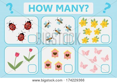 Childrens educational logic game. Mathematical task. How many. Vector illustration