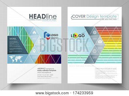 Business templates for brochure, magazine, flyer, booklet or annual report. Cover design template, easy editable vector, abstract flat layout in A4 size. Bright color rectangles, colorful design with overlapping geometric rectangular shapes forming abstra
