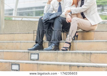 Business-team working at outdoor city background Success business partners working at meeting Smart life concept.