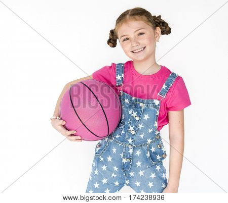 Little Girl Smiling Happiness Basketball Sport Portrait