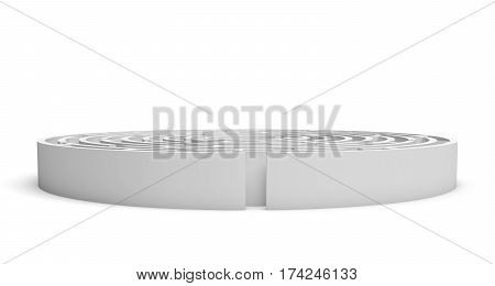3D white round maze consruction isolated on white background. Concept design. Abstract art