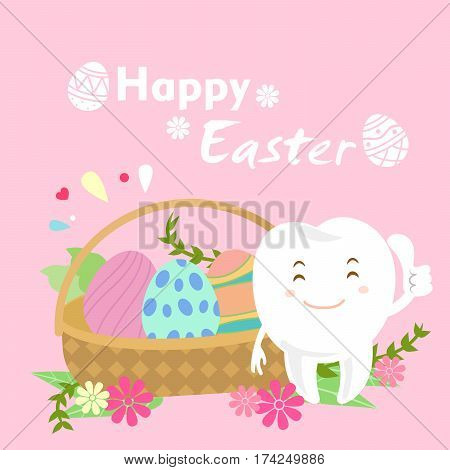 cute white cartoon tooth with happy easter