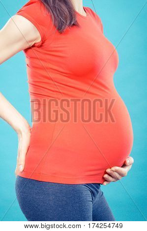 Pregnant Woman With Stomach Or Back Pain, Health Care And Aches In Pregnancy, Risk Of Miscarriage