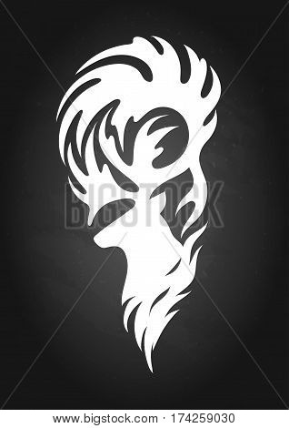 Abstract reindeer silhouette isolated on the chalkboard. Can be used as blackwork tattoo art, print or t-shirt design