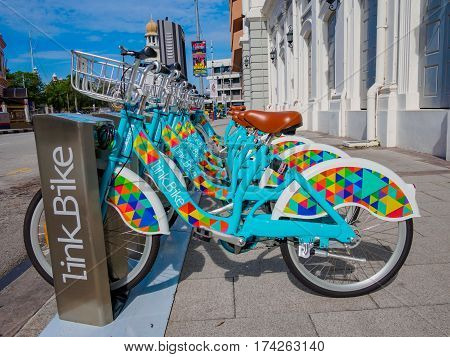Penang, Malaysia - January 28, 2017: LinkBike service. Bike sharing is a transportation service which provides users point-to-point transportation for short distance trips