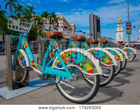 Penang, Malaysia - January 28, 2017: LinkBike service. Bike sharing is a transportation service which provides users point-to-point transportation for short distance trips