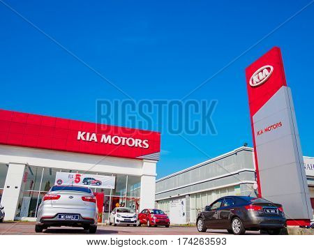 Auto City, Penang, Malaysia - January 29, 2017: Office of official dealer KIA Motors. Kia Motors is South Korea's second-largest automobile manufacturer