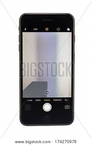 Varna, Bulgaria - December, 04, 2016: Studio Shot Of A Black Iphone 7 Plus, With Dual 12 Mp Camera,