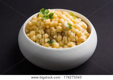 Dahi Bundi or Boondi Raita, favourite indian started or side dish made using Rajasthani snack food made from sweetened, fried chickpea flour, called Boondi with sweet and salty curd or buttermilk