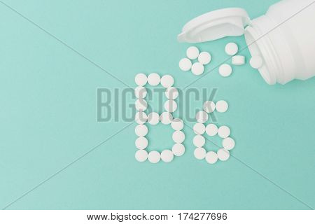 Bottle With Vitamin B6 Pills Forming The Word 'b6'