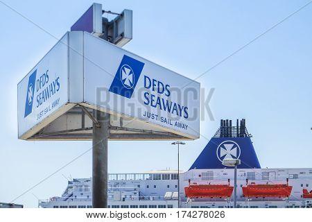 IJMUIDEN, NETHERLANDS - JUNE 12 2015 : DFDS ferry waiting for the passengers at the terminal