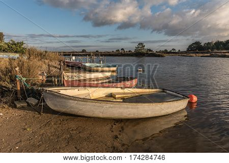 Boats on Auzance river in Brem-sur-mer, France