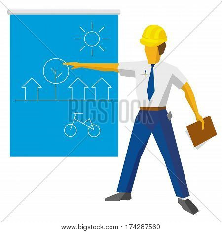 Engineer Builder Show Blueprint With Ecological Project
