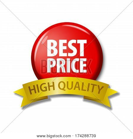 Red Button And Ribbon With Words 'best Price High Quality'