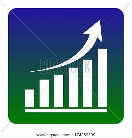 Growing graph sign. Vector. White icon at green-blue gradient square with rounded corners on white background. Isolated.