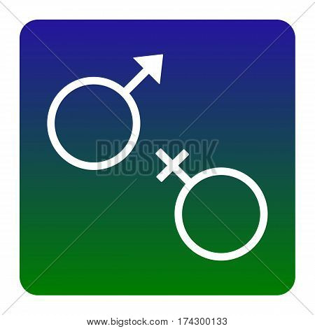 Sex symbol sign. Vector. White icon at green-blue gradient square with rounded corners on white background. Isolated.