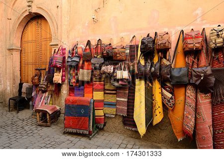 Decorative elements on the souk (market) in the old town Medina in Morocco