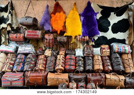Decorative elements on the souk (market) in the old town Medina in Morocco