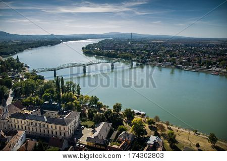Bridge in Esztergom. Hungary. Danube. Europe. Cityscape. Bridge. Architecture.