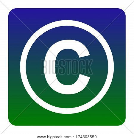 Copyright sign illustration. Vector. White icon at green-blue gradient square with rounded corners on white background. Isolated.