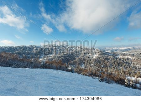 Winter Carpathian Mountains Landscape, Ukraine.