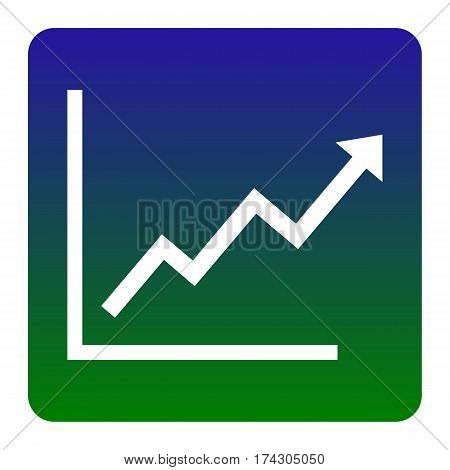 Growing bars graphic sign. Vector. White icon at green-blue gradient square with rounded corners on white background. Isolated.