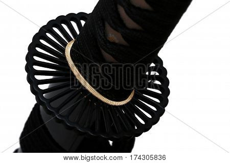 Tsuba : Hand Guard Of Japanese Sword With White Background