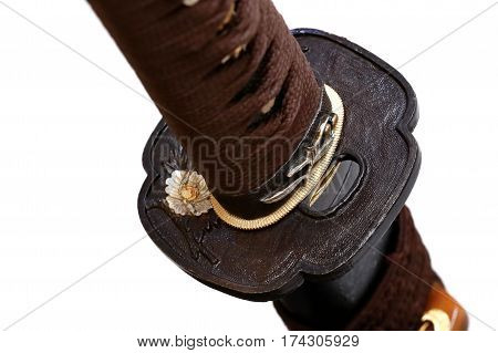 Tsuba : Hand Guard Of Japanese Sword With White Background