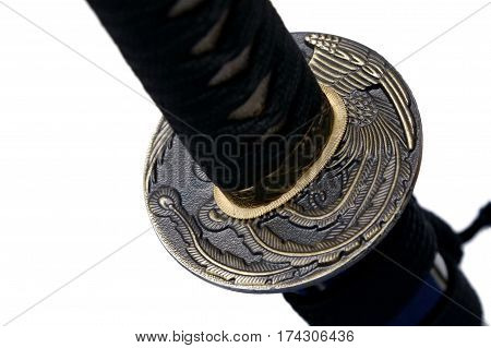 Tsuba : Hand Guard Of Japanese Sword With White Background