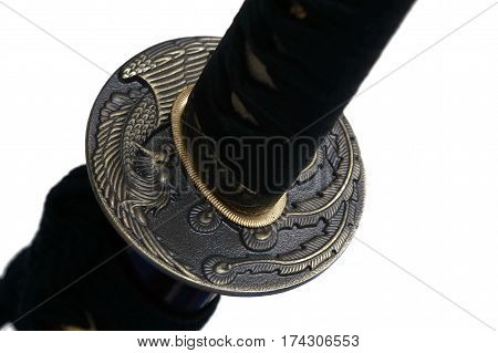 Tsuba : Hand Guard Of Japanese Sword With White Background