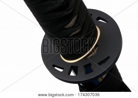 Tsuba : Hand Guard Of Japanese Sword With White Background