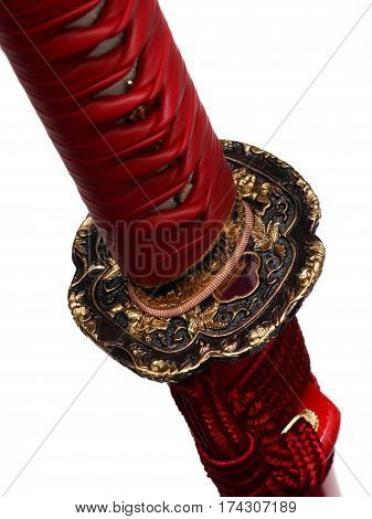 Tsuba : Hand Guard Of Japanese Sword With White Background