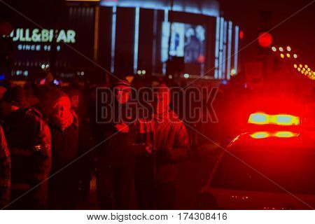 Bucharest Romania - January 29 2017: Thousand people marched through the Romanian capital on Wednesday night to protest the government's plan to pardon thousands of prisoners.