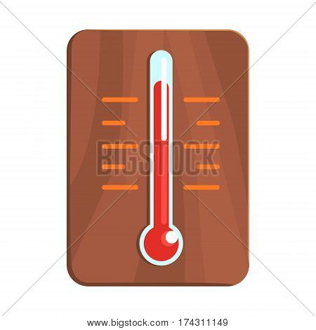 Wall Thermometer Showing High Heat, Part Of Russian Steam House Series Of Flat Funny Cartoon Illustrations. Sauna Washing And Russian Hygiene Culture Related Isolated Drawing.