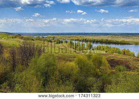 View of the Oka river from the high bank near Konstantinovo village Russia
