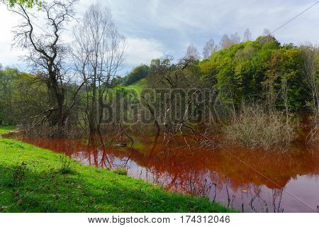 Polluton water lake with residuals from cooper mine