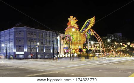 Giant rooster display for Chinese New Year in Chinatown Singapore