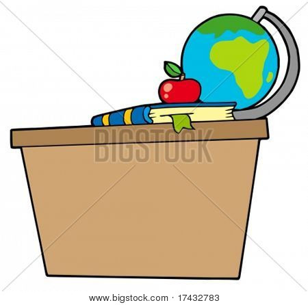 Secretária de escola com livro e Globo - ilustração vetorial.