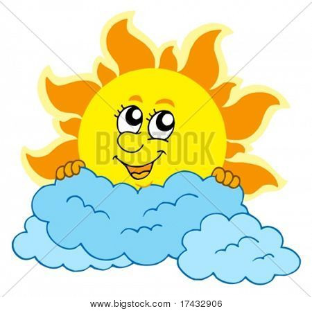 Cute cartoon sole con nuvole - illustrazione vettoriale.