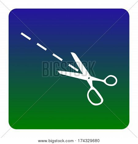 Scissors sign illustration. Vector. White icon at green-blue gradient square with rounded corners on white background. Isolated.