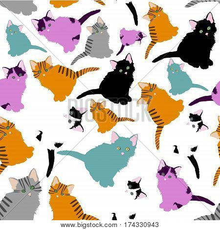 little cats pattern. pattern with cute cartoon doodle cats on white background. Little colorful kittens. Funny animals. Children's illustration. Vector image.