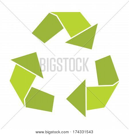 Ecologycal flat green recycle eco sign isolated on white background. Vector illustration