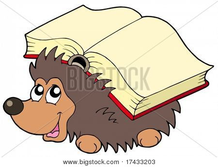 Erizo con libro - ilustración vectorial.